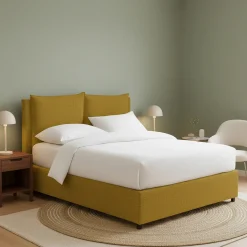 Letto Piazza e Mezza Giallo Ocra Sfoderabile Contenitore, Dimensione Materasso 120x190 cm - Erchie