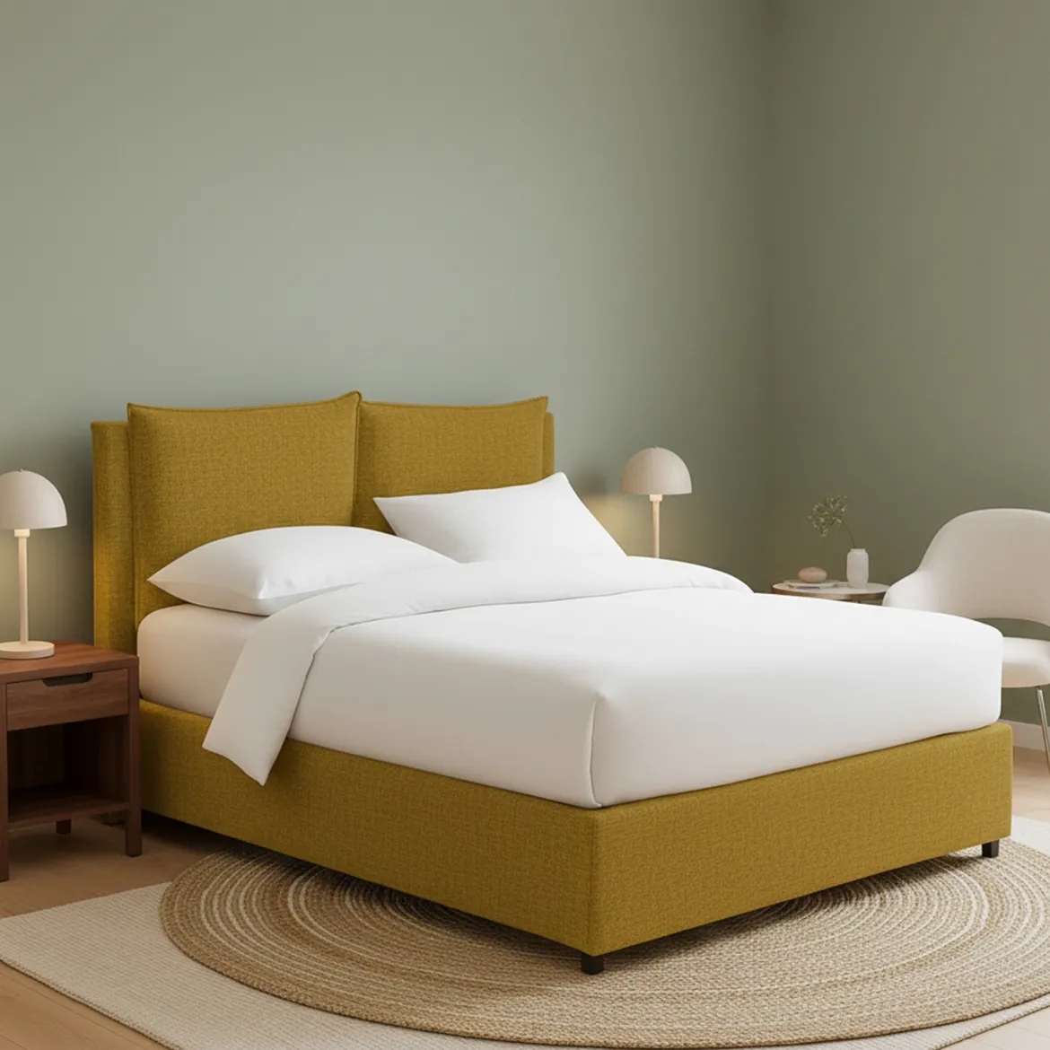 Letto Piazza e Mezza Giallo Ocra Sfoderabile Contenitore, Dimensione Materasso 120x190 cm - Forli