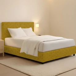 Letto Piazza e Mezza Giallo Ocra Sfoderabile Contenitore, Dimensione Materasso 120x200 cm - Codevigo