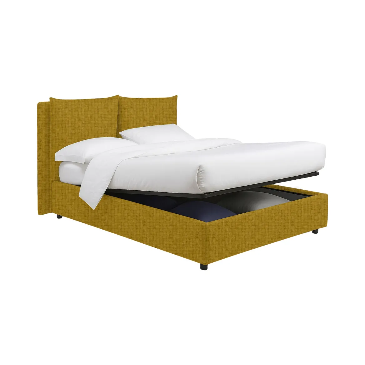 Letto Piazza e Mezza Giallo Ocra Sfoderabile Contenitore, Dimensione Materasso 120x200 cm - Diamante