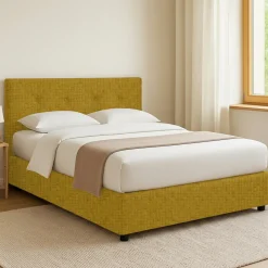 Letto Piazza e Mezza Giallo Ocra Sfoderabile Contenitore, Dimensione Materasso 120x200 cm - Pollutri