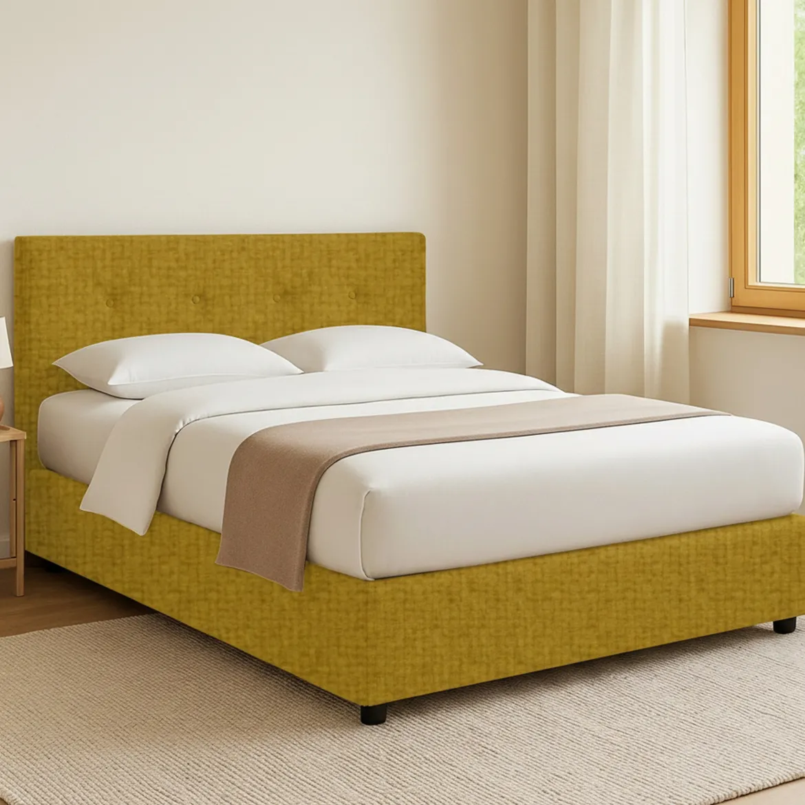 Letto Piazza e Mezza Giallo Ocra Sfoderabile Contenitore, Dimensione Materasso 120x200 cm - Rezzago