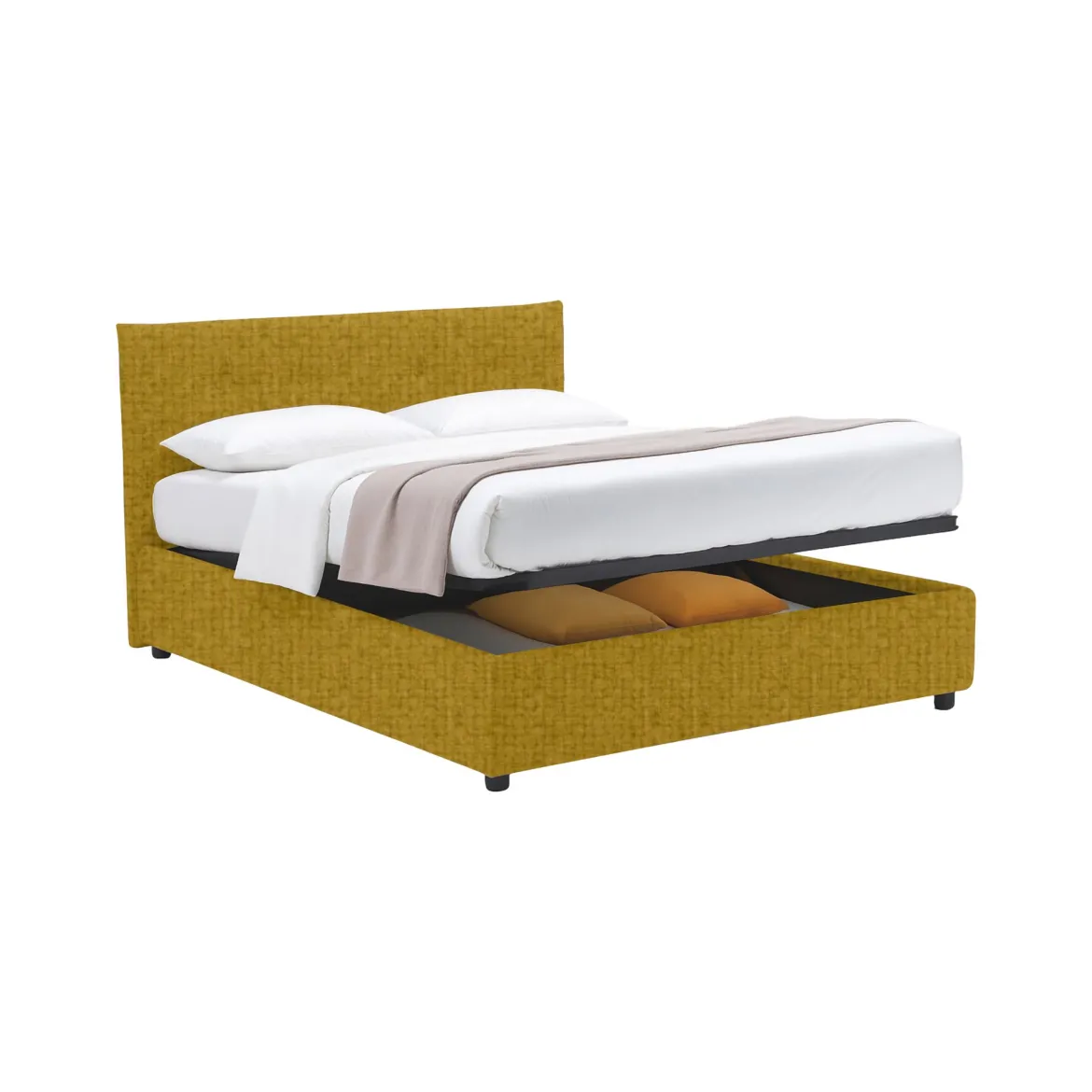 Letto Piazza e Mezza Giallo Ocra Sfoderabile Contenitore, Dimensione Materasso 120x200 cm - Rezzago
