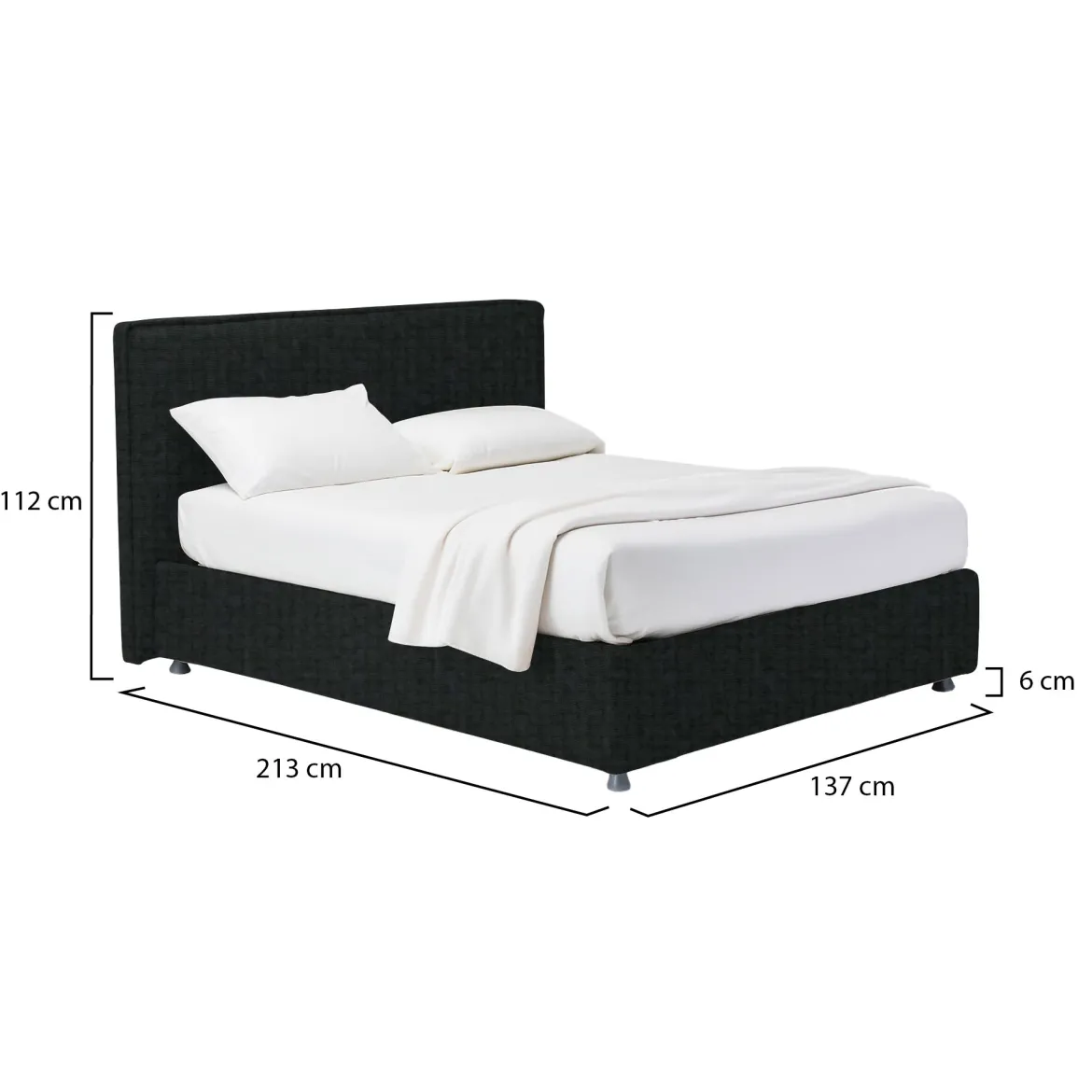 Letto Piazza e Mezza Grigio Scuro Sfoderabile Contenitore, Dimensione Materasso 120x200 cm - Codevigo