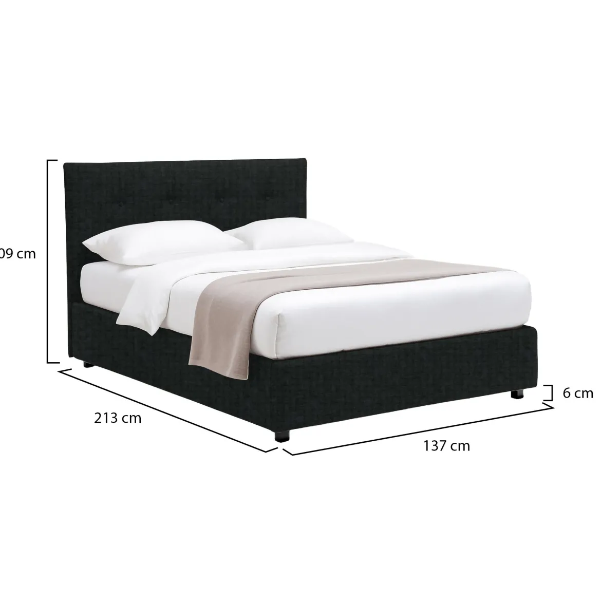 Letto Piazza e Mezza Grigio Scuro Sfoderabile Contenitore, Dimensione Materasso 120x200 cm - Rezzago