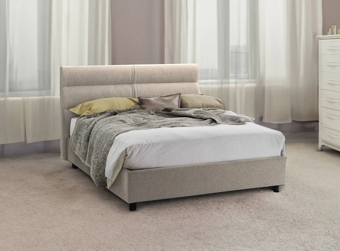 Letto Piazza e Mezza Grigio Tortora Materasso Incluso Sfoderabile, Contenitore Made in Italy - Brinzio