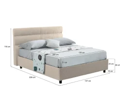 Letto Piazza e Mezza Grigio Tortora Materasso Incluso Sfoderabile, Contenitore Made in Italy - Brinzio