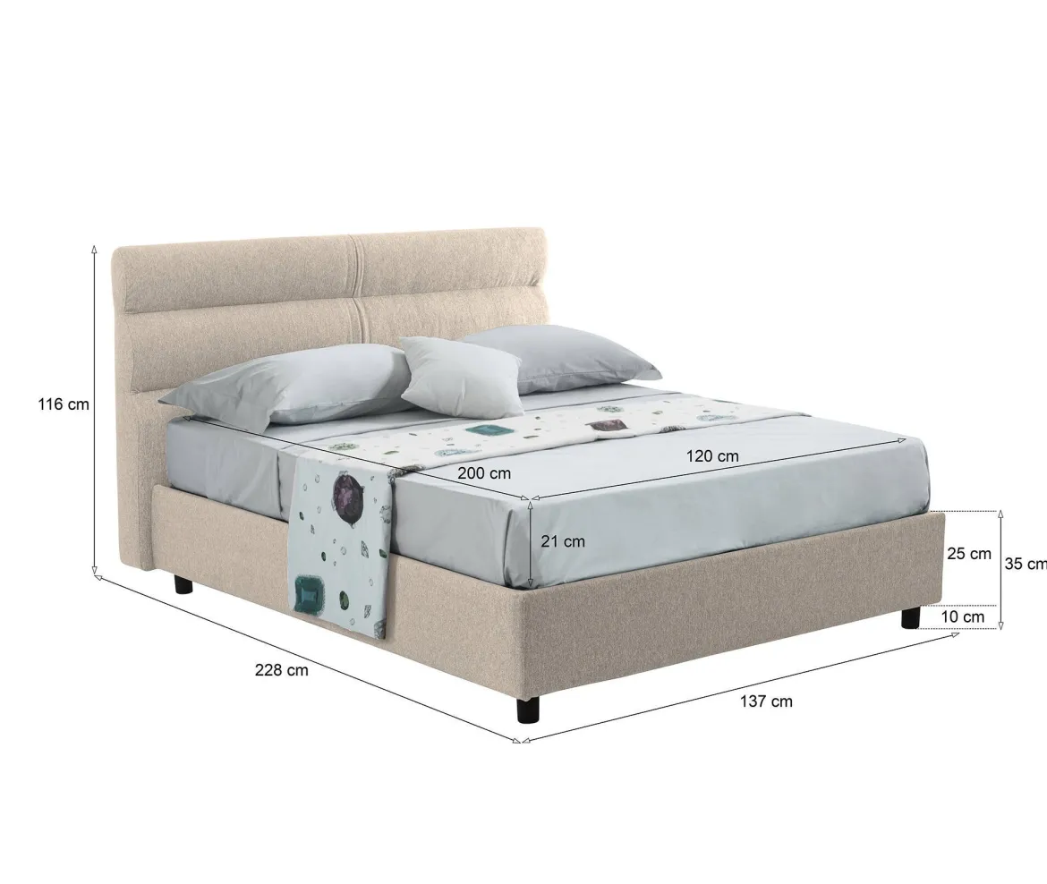 Letto Piazza e Mezza Grigio Tortora Materasso Incluso Sfoderabile, Contenitore Made in Italy - Brinzio