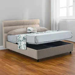 Letto Piazza e Mezza Grigio Tortora Materasso Incluso Sfoderabile, Contenitore Made in Italy - Brinzio