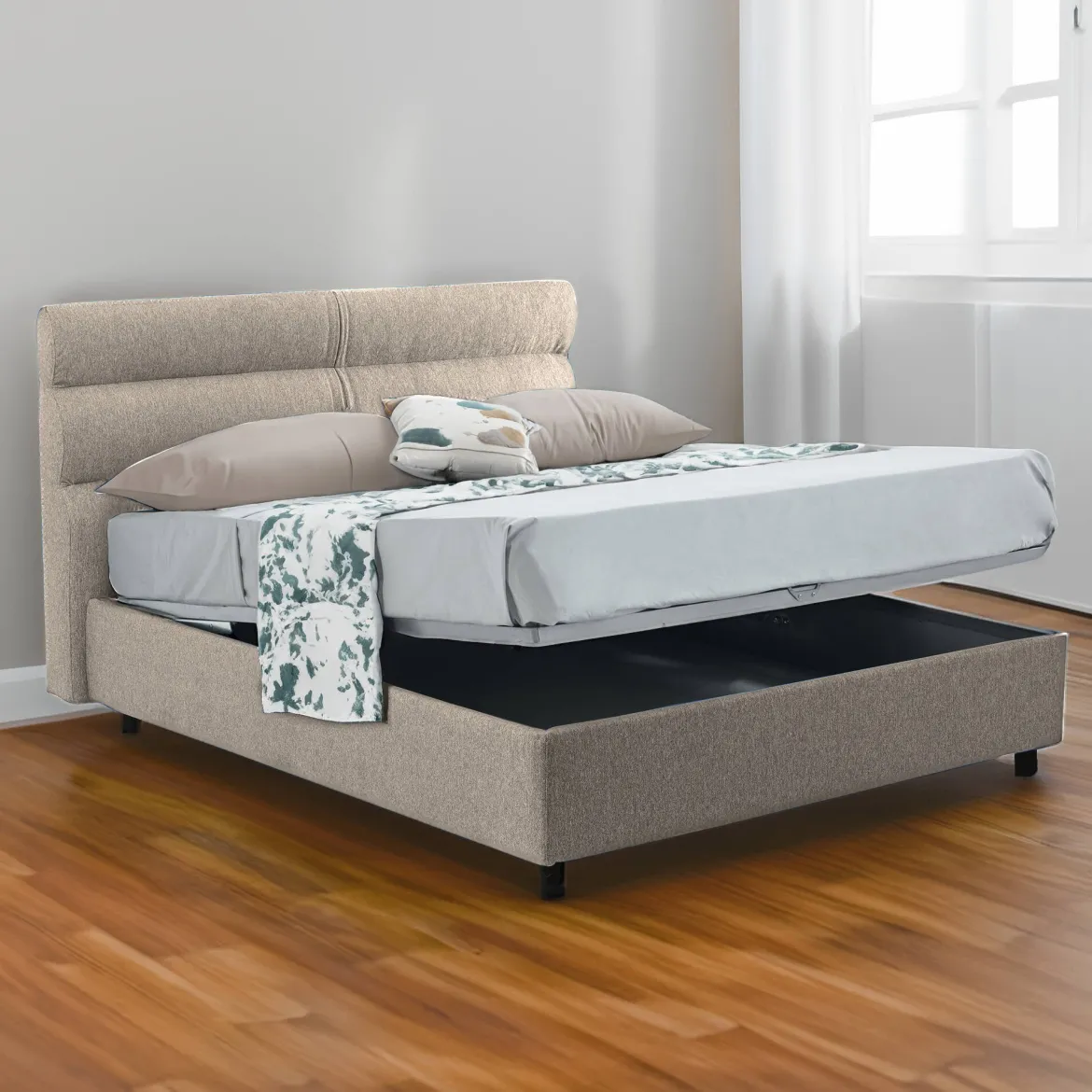 Letto Piazza e Mezza Grigio Tortora Materasso Incluso Sfoderabile, Contenitore Made in Italy - Brinzio