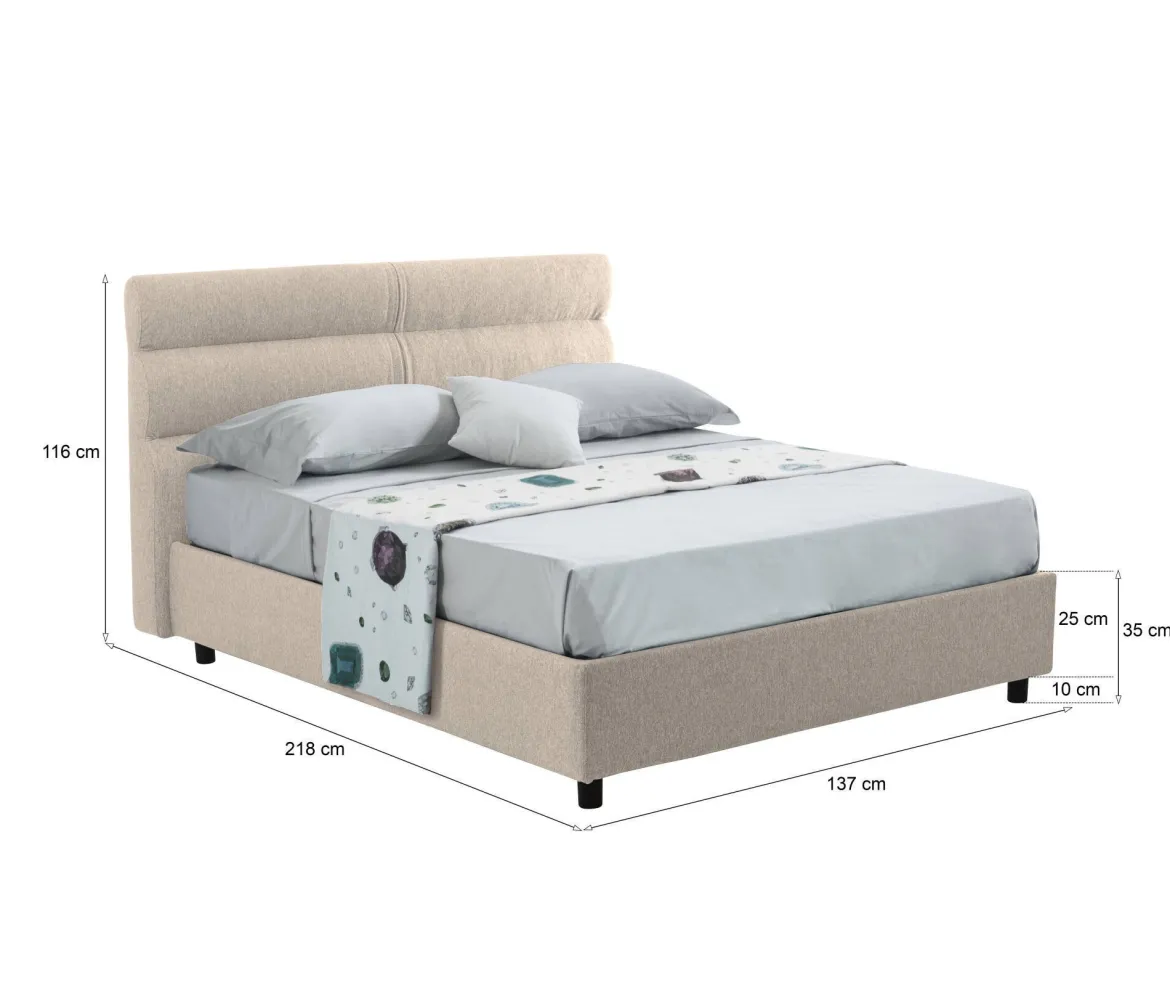 Letto Piazza e Mezza Grigio Tortora Sfoderabile Contenitore, Dimensione Materasso 120x200 cm - Codevigo