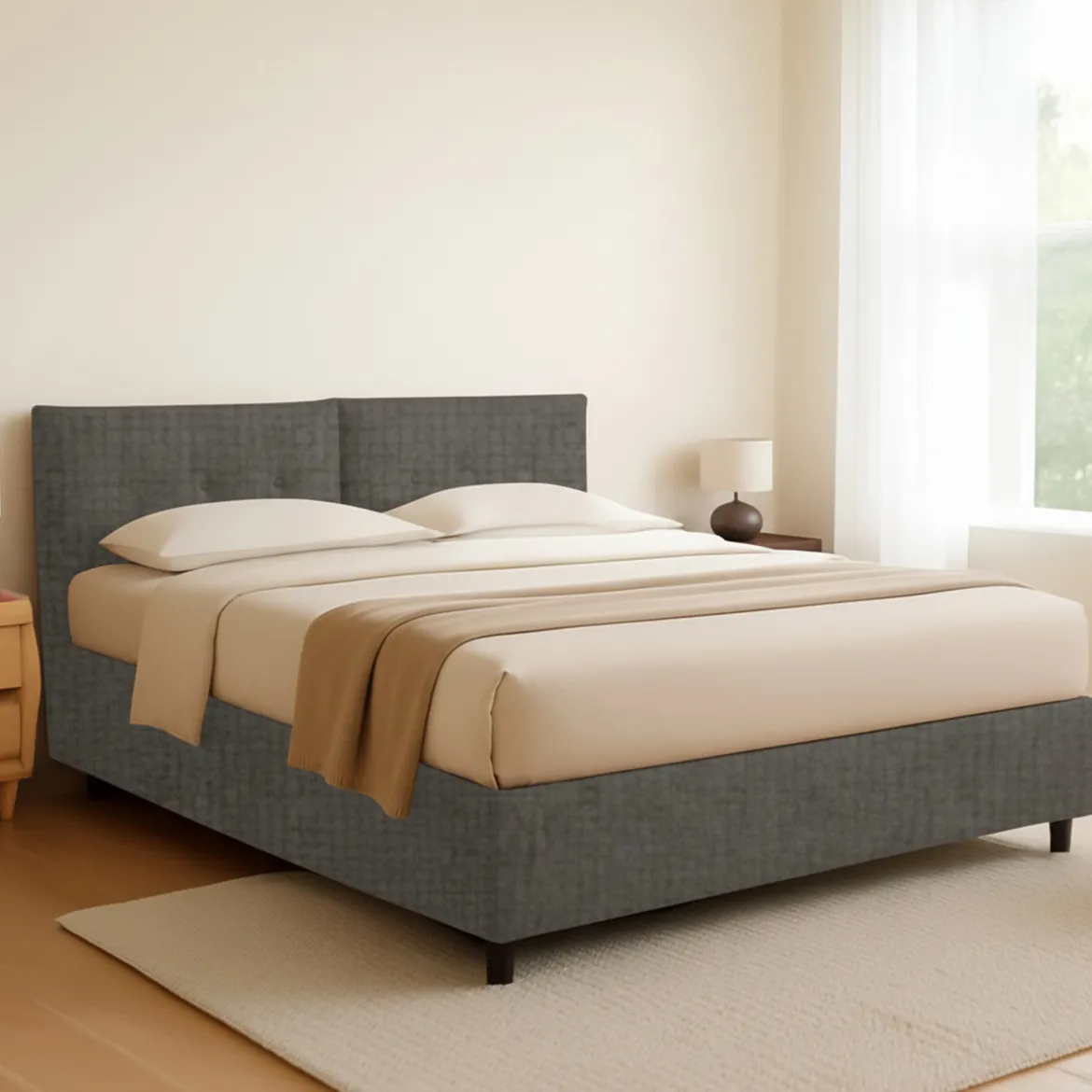 Letto Piazza e Mezza Grigio Tortora Sfoderabile Contenitore, Dimensione Materasso 120x200 cm - Diamante