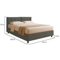 Letto Piazza e Mezza Grigio Tortora Sfoderabile Contenitore, Dimensione Materasso 120x200 cm - Diamante