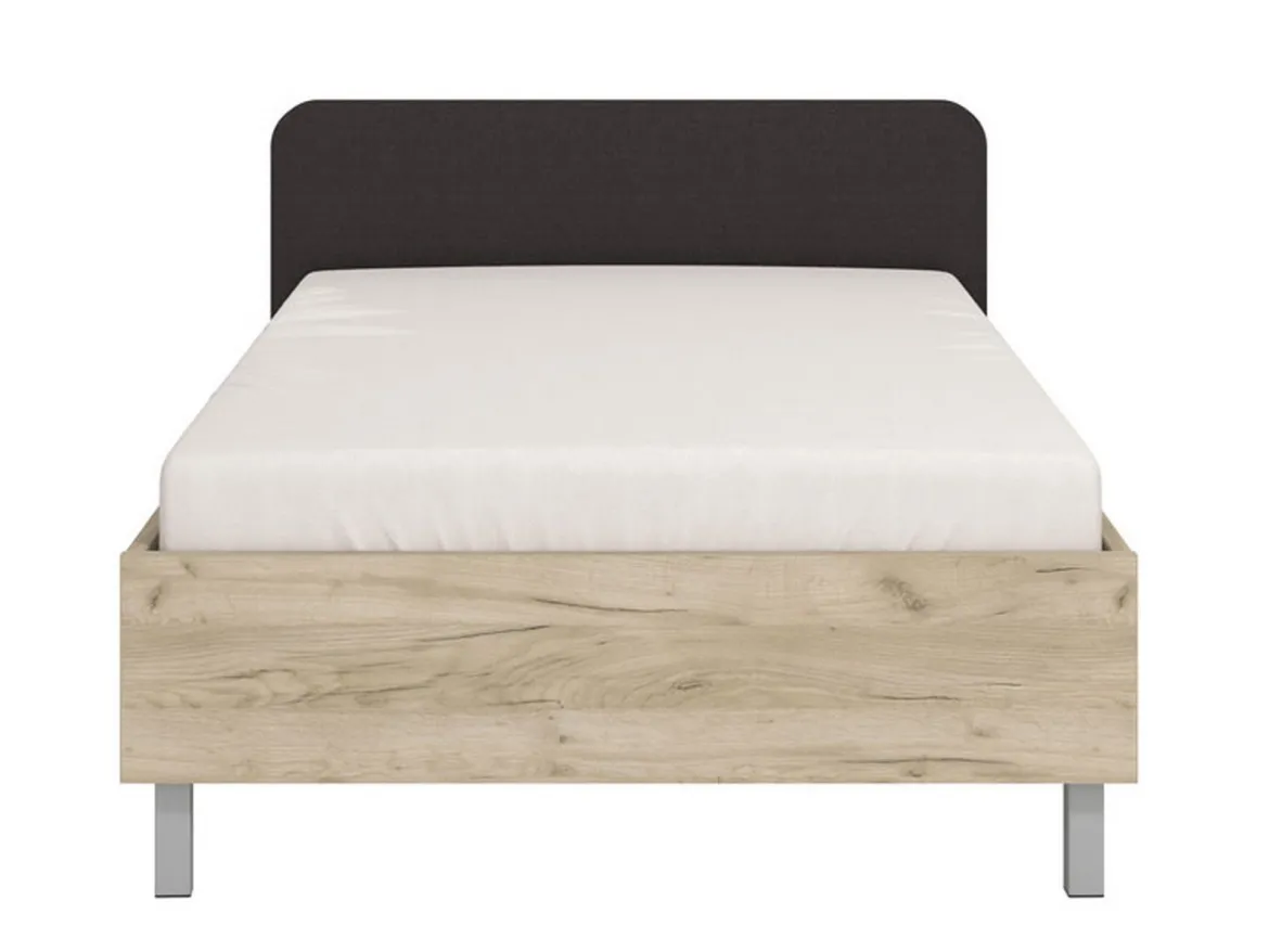 Letto Piazza e Mezza Marrone Rovere Grigio Grigio Dimensione Materasso 120x200 cm, Imbottito - Norcia