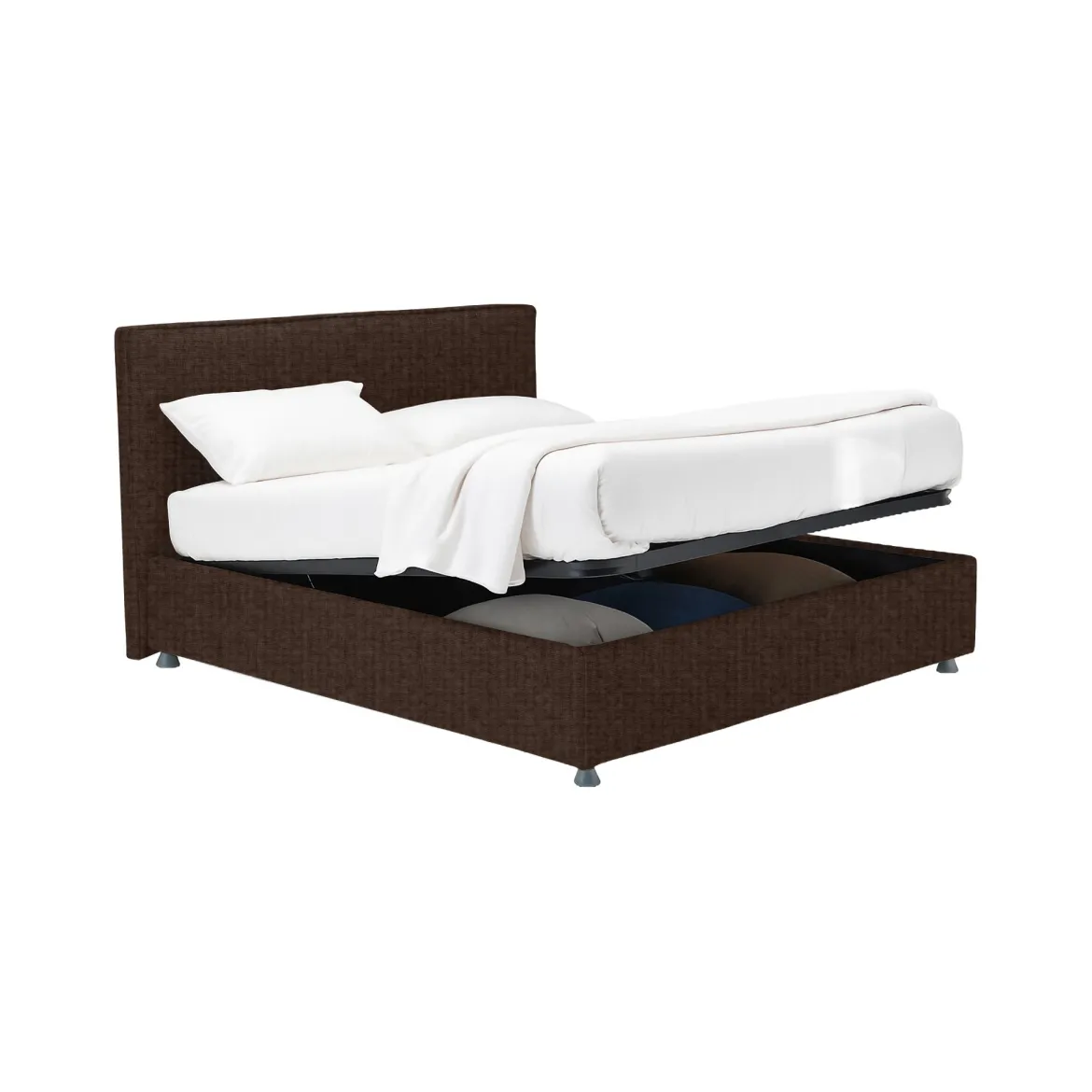 Letto Piazza e Mezza Marrone Sfoderabile Contenitore, Dimensione Materasso 120x200 cm - Concesio