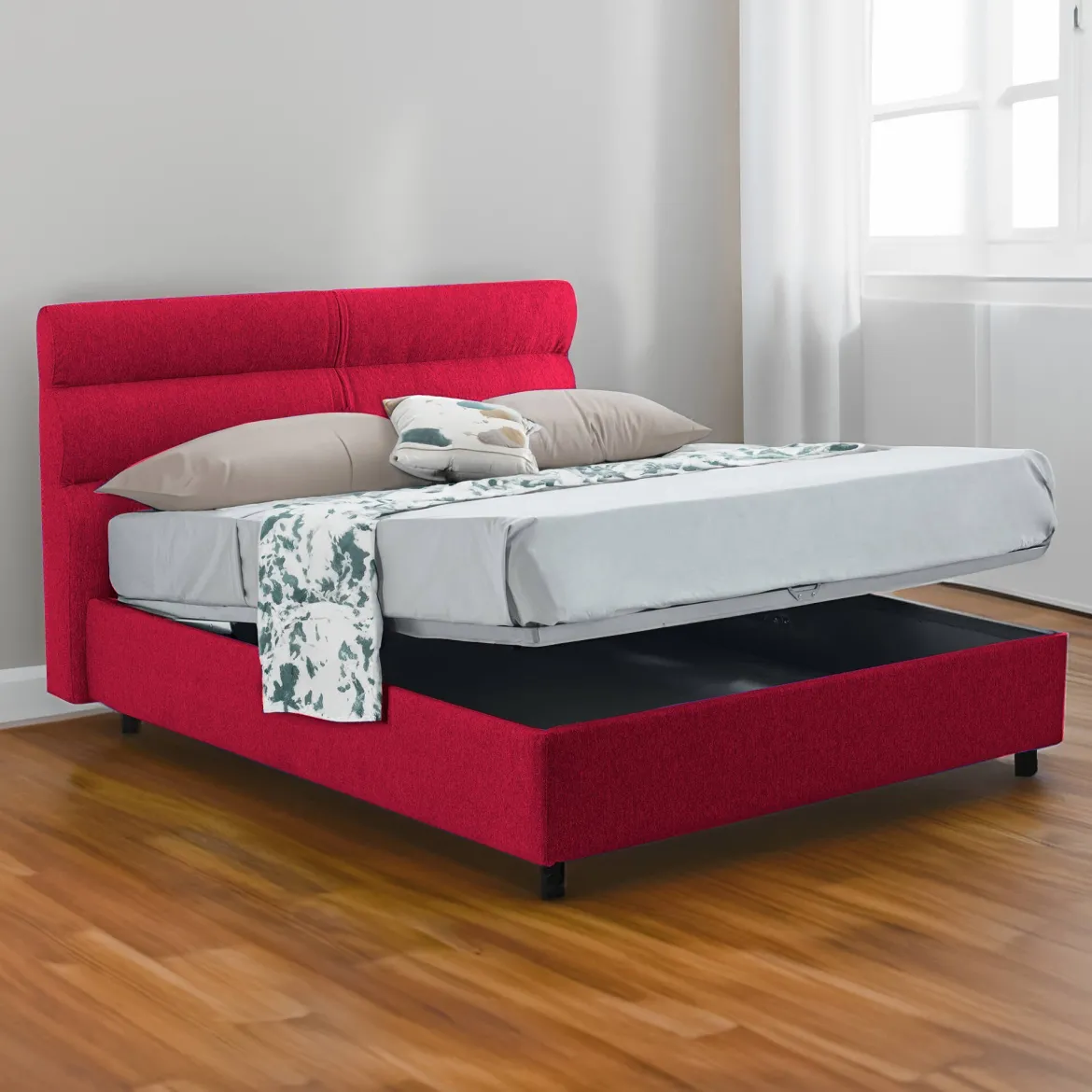 Letto Piazza e Mezza Rosso Materasso Incluso Sfoderabile, Contenitore Made in Italy - Brinzio