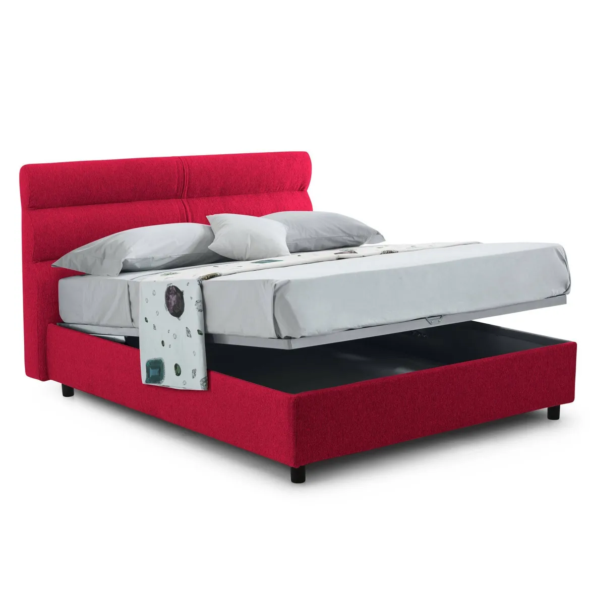 Letto Piazza e Mezza Rosso Sfoderabile Contenitore, Dimensione Materasso 120x190 cm Made in Italy - Brivio