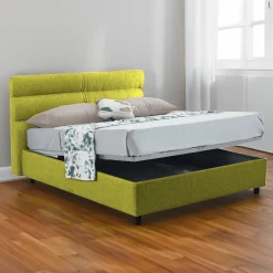 Letto Piazza e Mezza Verde Materasso Incluso Sfoderabile, Contenitore Made in Italy - Briosco