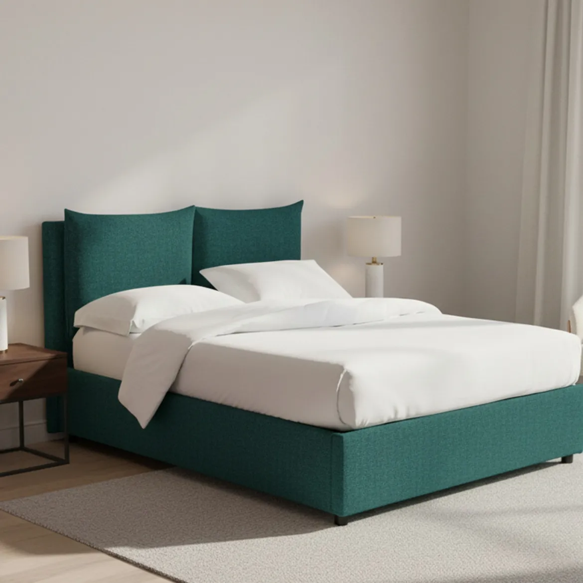 Letto Piazza e Mezza Verde Petrolio Sfoderabile Contenitore, Dimensione Materasso 120x200 cm - Marmora