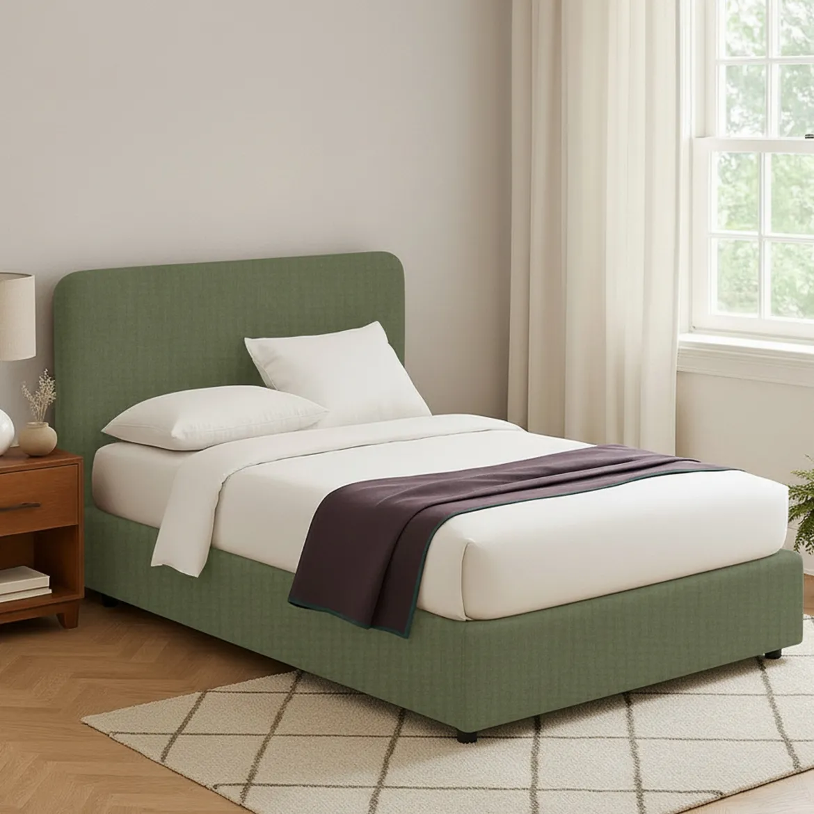 Letto Piazza e Mezza Verde Sfoderabile Contenitore, Dimensione Materasso 120x200 cm - Silandro