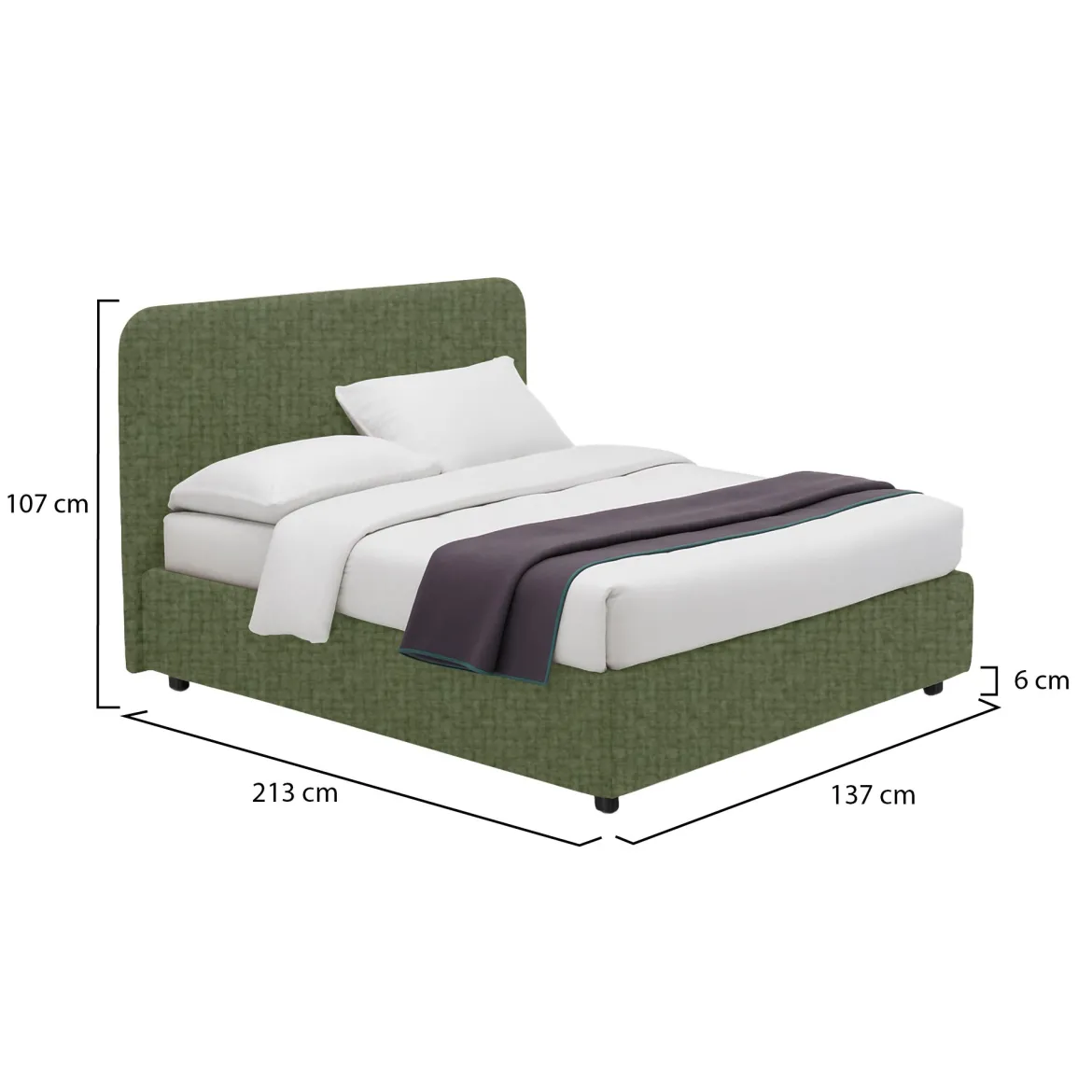 Letto Piazza e Mezza Verde Sfoderabile Contenitore, Dimensione Materasso 120x200 cm - Silandro