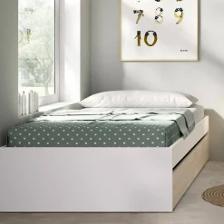 Letto 1 piazza moderno bianco e rovere 194x95cm adatto per materasso 90x190 cm - Neki