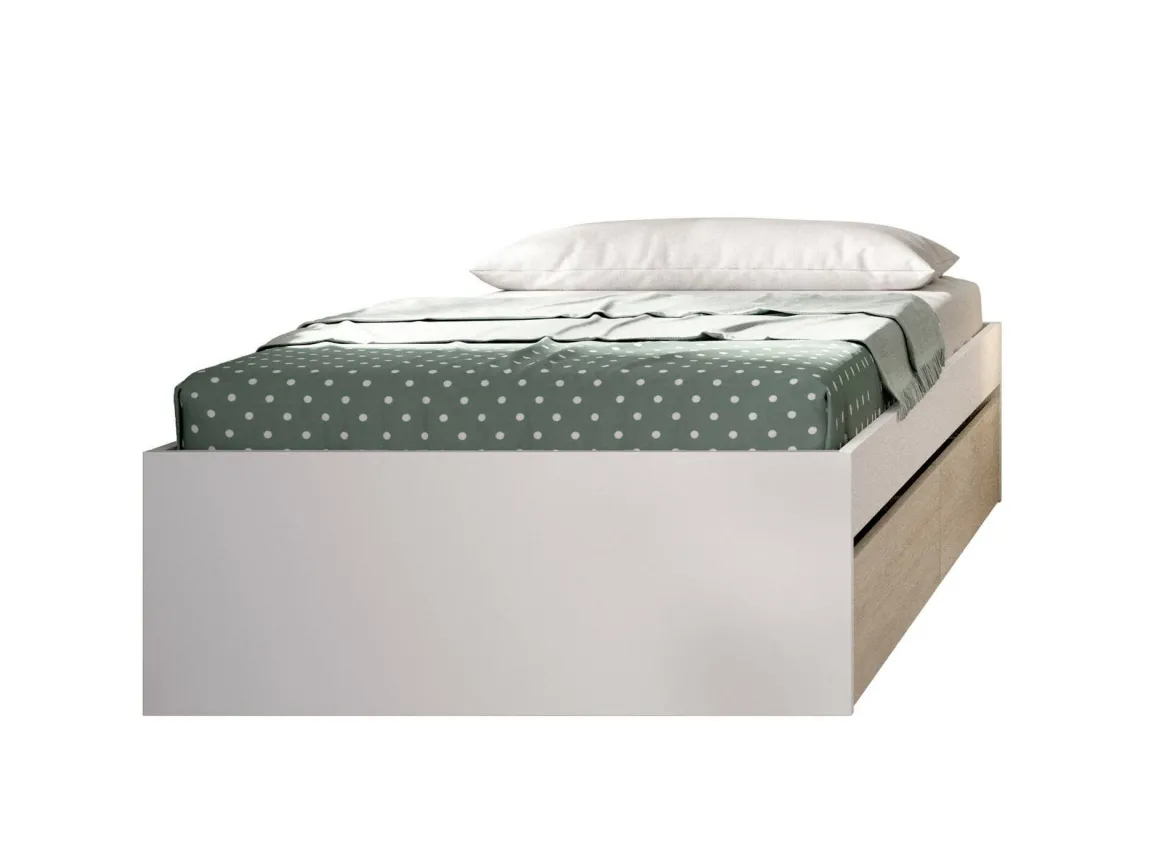 Letto 1 piazza moderno bianco e rovere 194x95cm adatto per materasso 90x190 cm - Neki