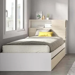 Letto 1 piazza moderno rovere e bianco 218x99 - Evelina