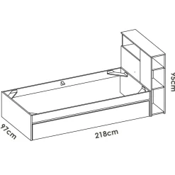 Letto 1 piazza moderno rovere e bianco 218x99 - Evelina