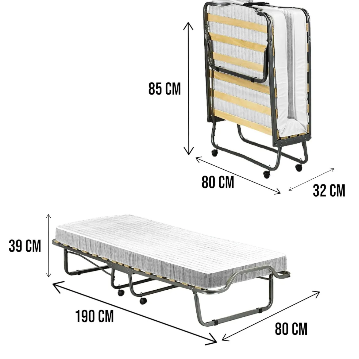 Letto 1 piazza pieghevole 190x80cm bianco - Ace