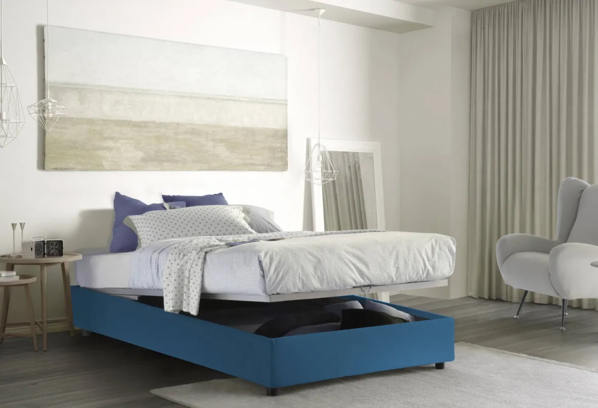 Letto 2 piazze con contenitore blu 175x215cm - Alessander