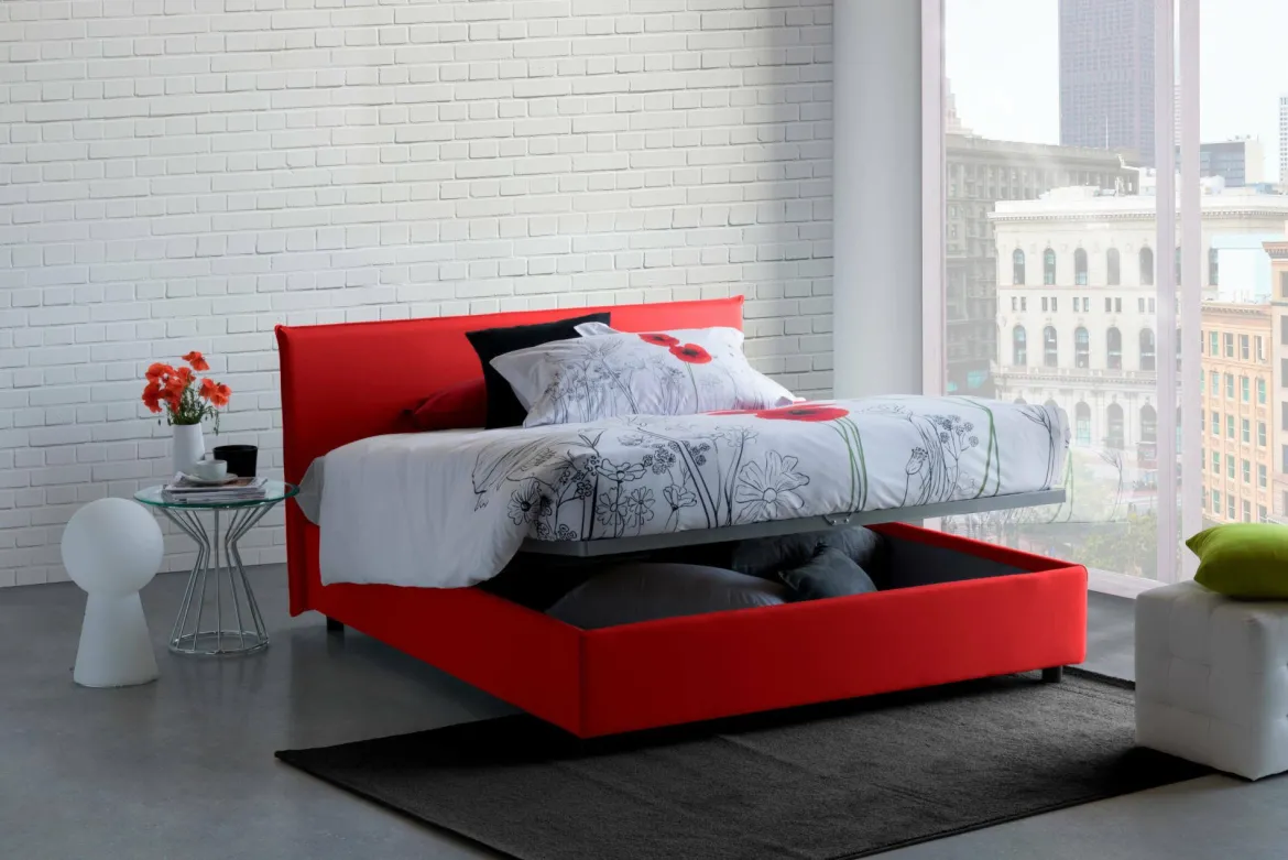 Letto 2 piazze con contenitore rosso 175x205cm - Ashlee
