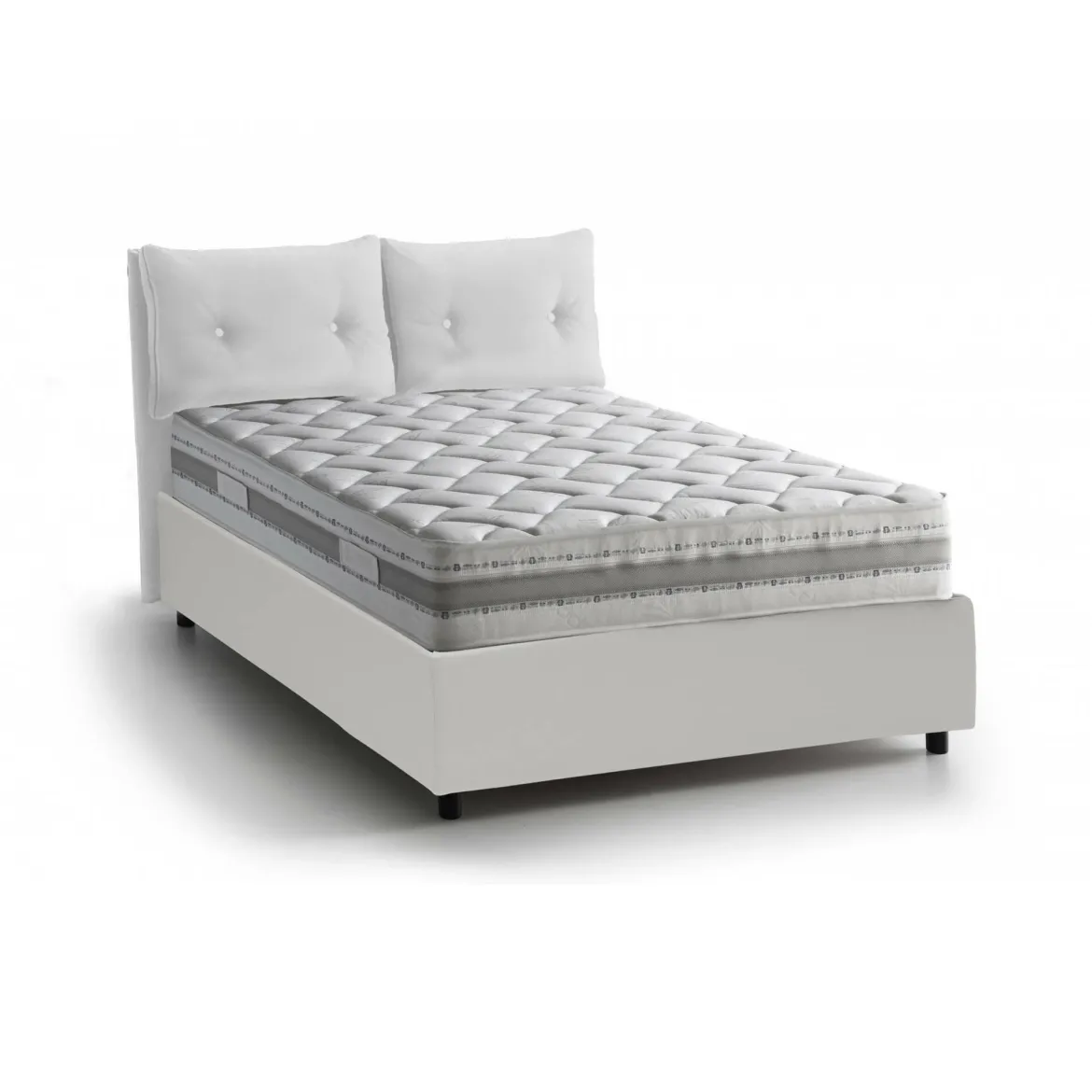Letto 2 piazze contenitore bianco 175x205cm testiera morbida - Andrealo