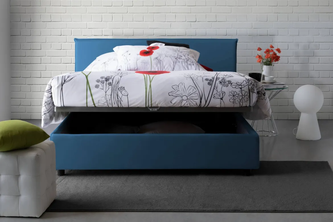 Letto 2 piazze contenitore blu 175x215cm minimal - Ariadni