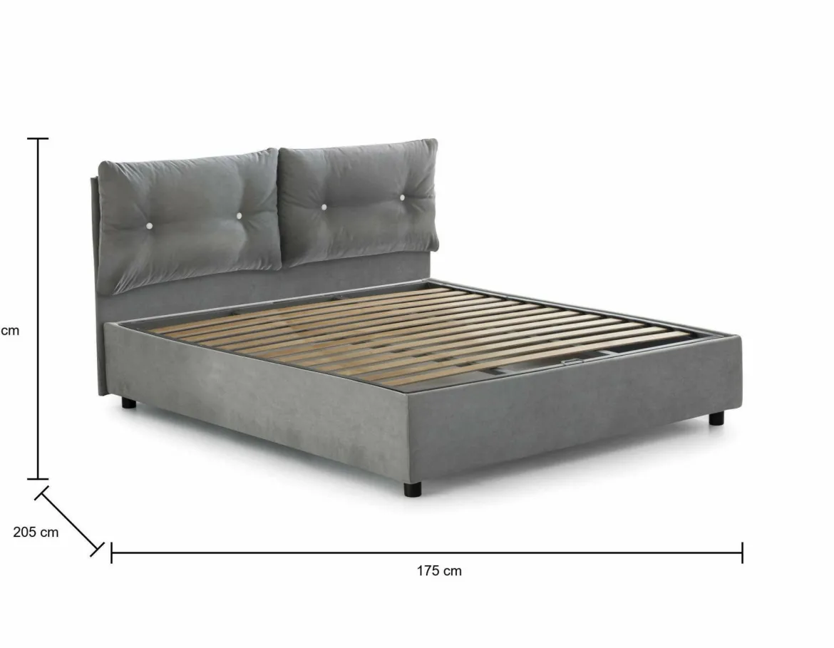 Letto 2 piazze contenitore grigio 175x205cm minimal - Andrealo