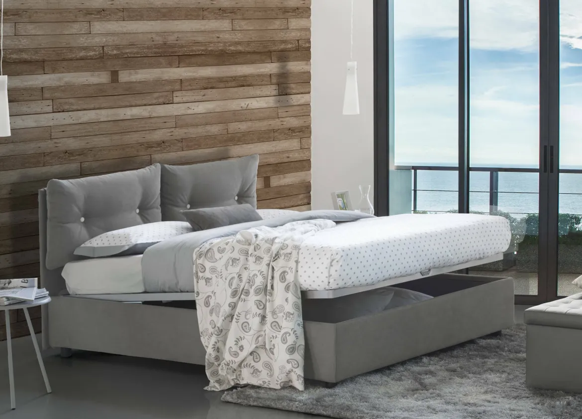 Letto 2 piazze contenitore grigio 175x205cm minimal - Andrealo
