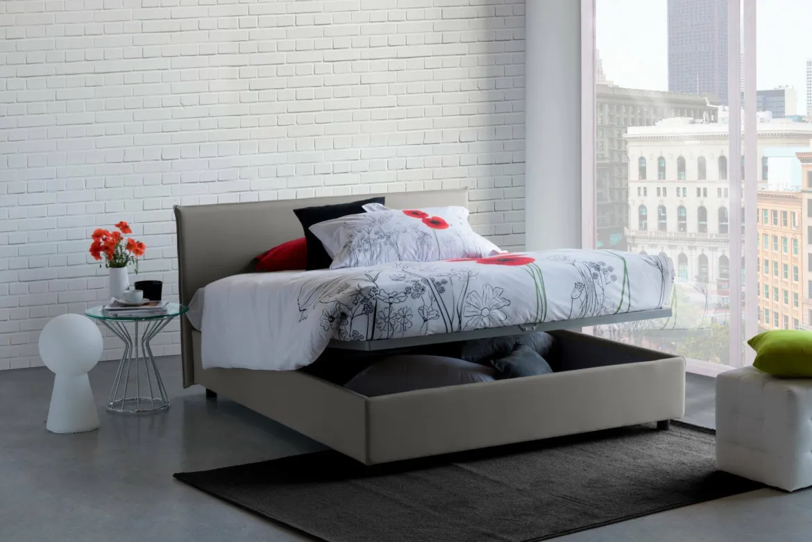 Letto 2 piazze contenitore grigio 175x215cm compatto - Ariadni