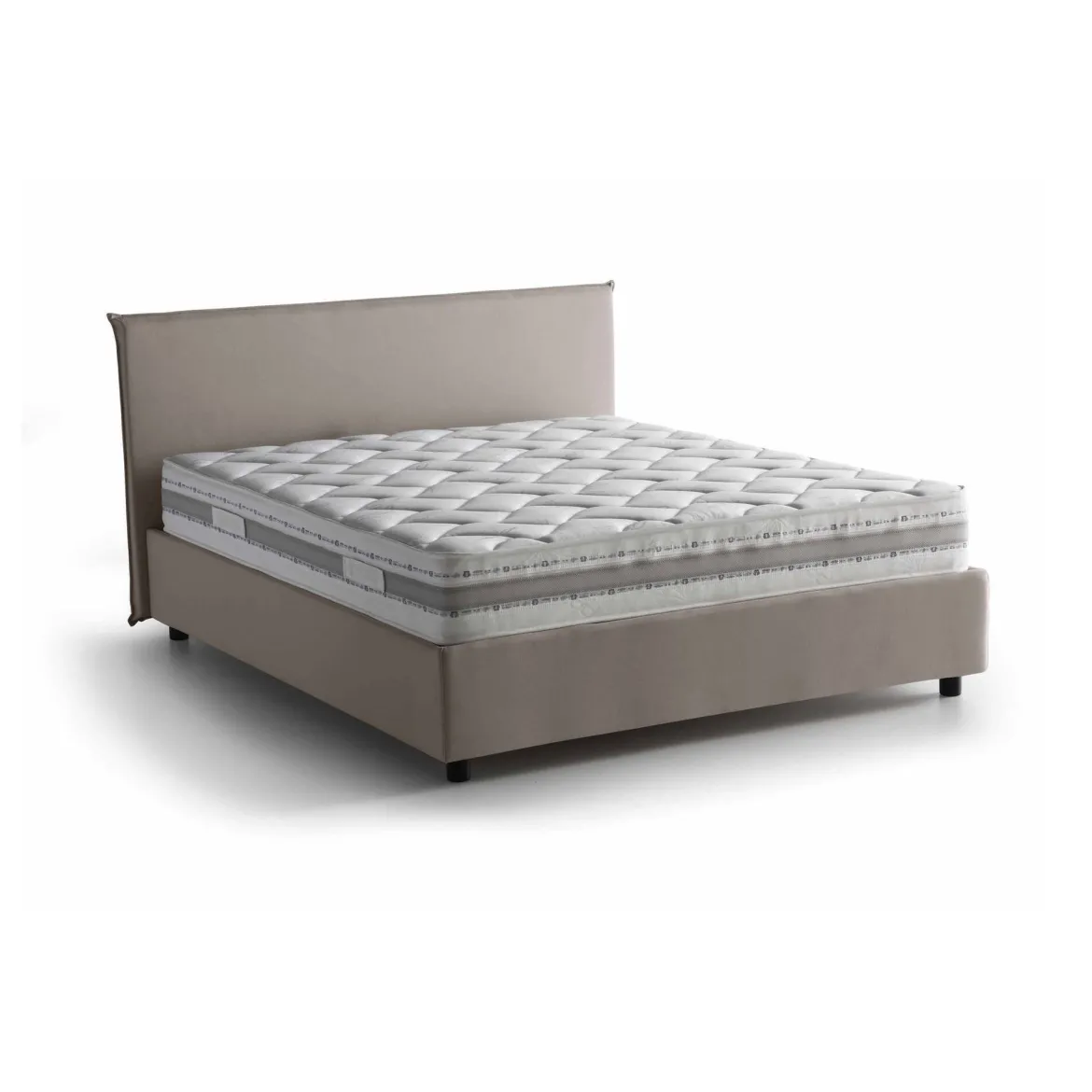 Letto 2 piazze contenitore tortora 175x215cm testiera arrotondata - Fiorella