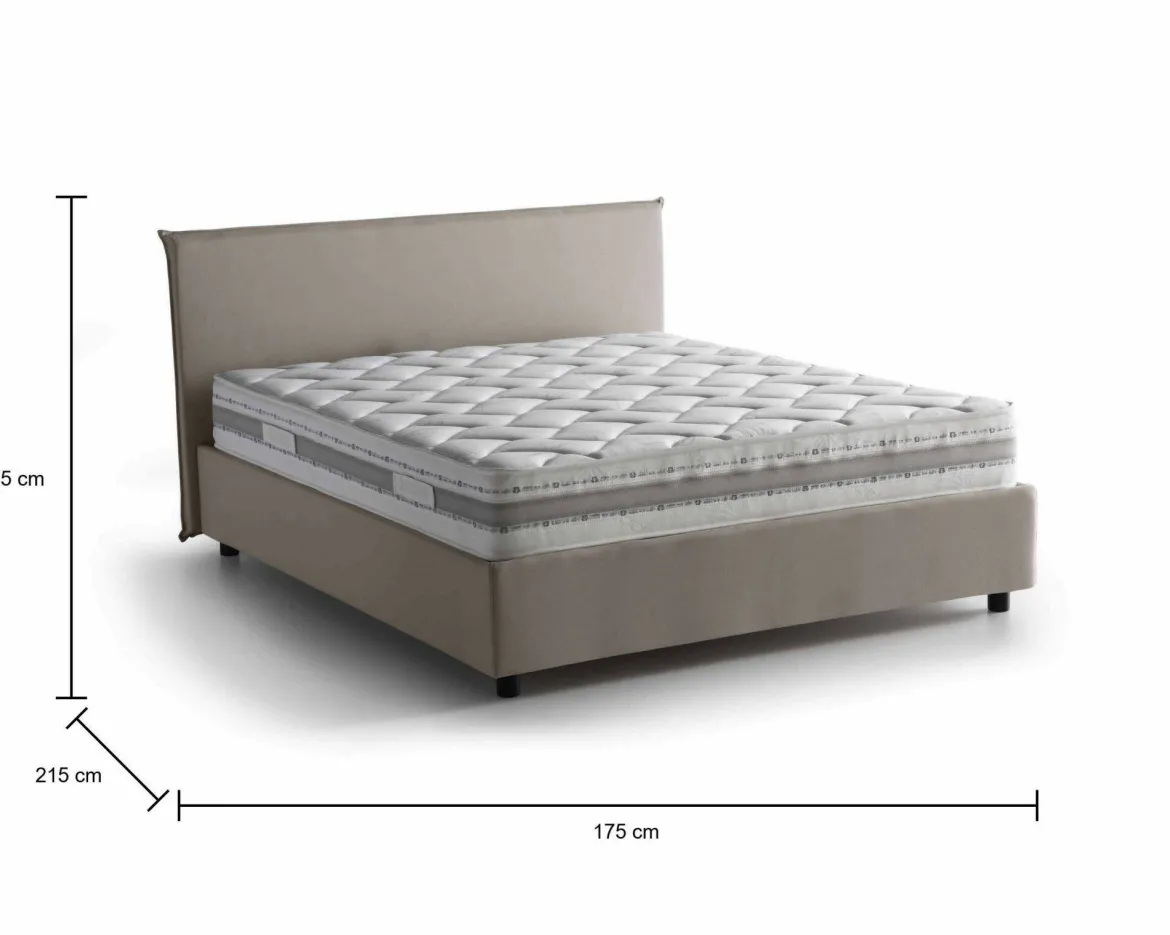 Letto 2 piazze contenitore tortora 175x215cm testiera arrotondata - Fiorella