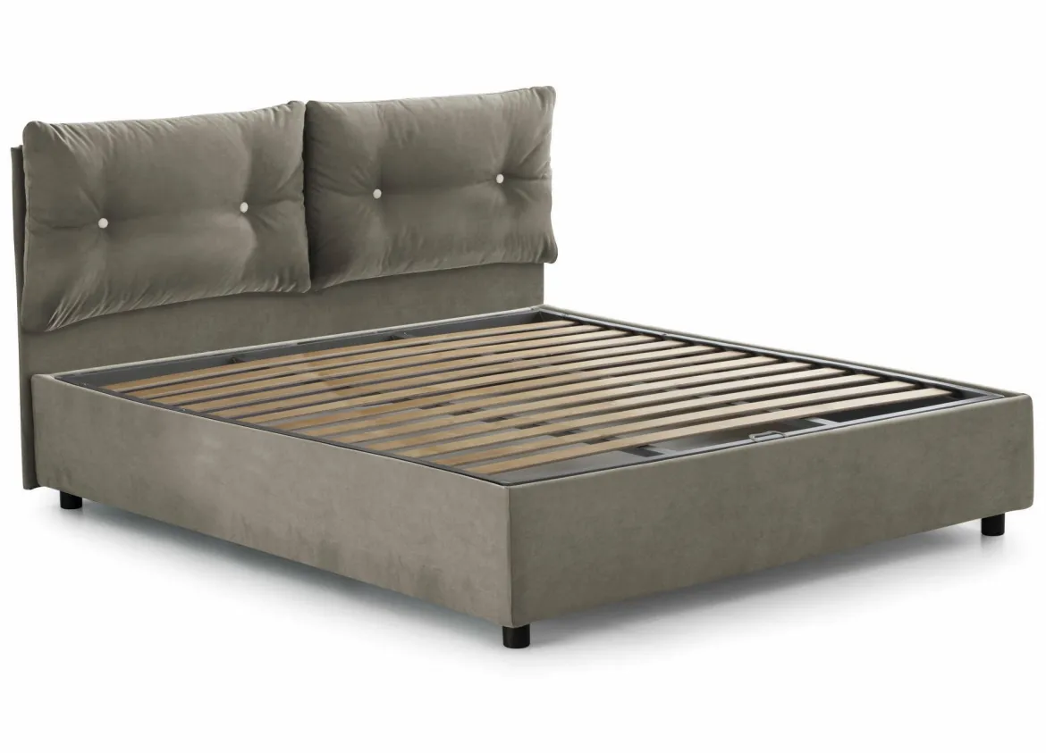 Letto 2 piazze contenitore tortora 175x215cm testiera morbida - Artrax