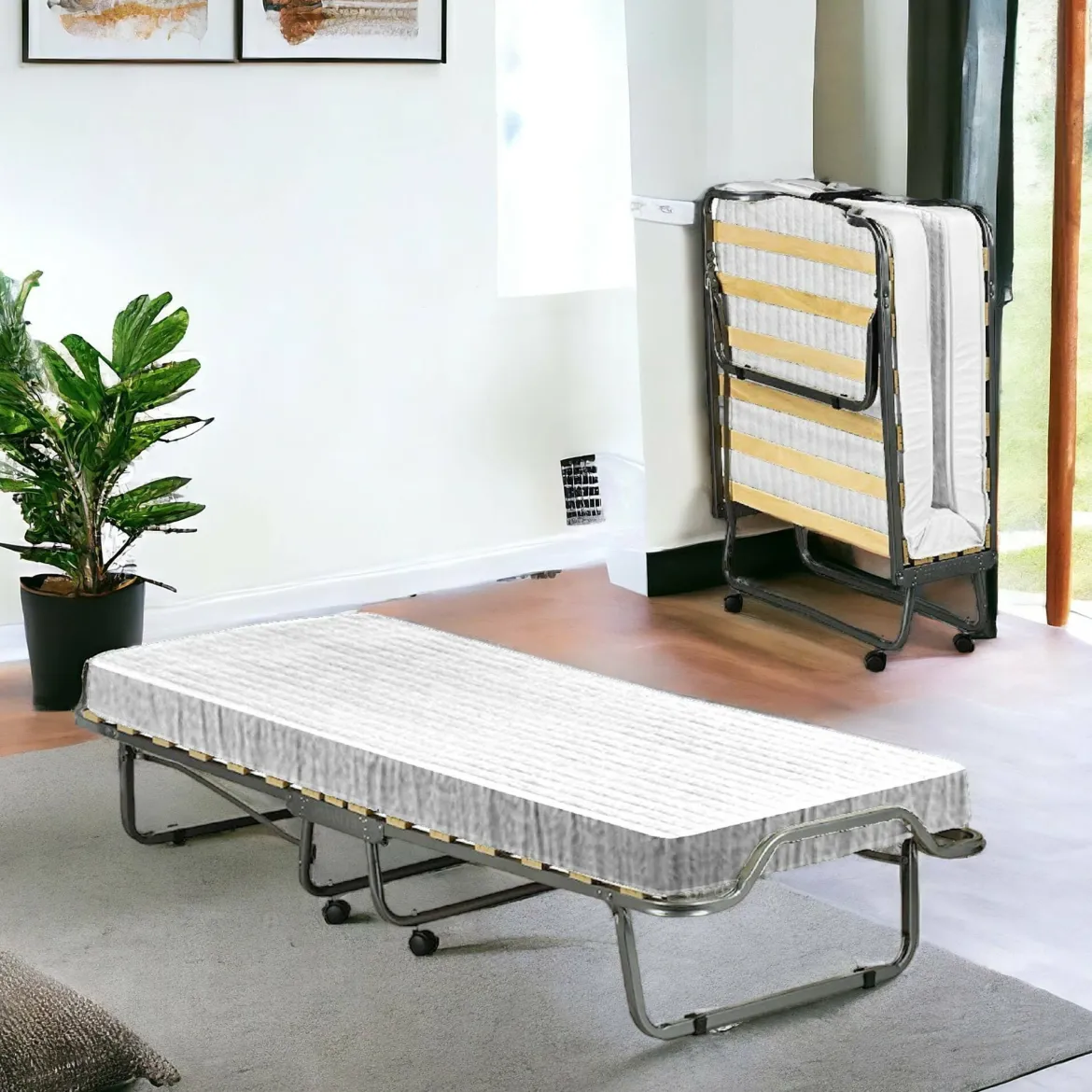 Letto Pieghevole Bianco Materasso Incluso Dimensione Materasso 80x190x10 cm, Imbottito - Chiauci