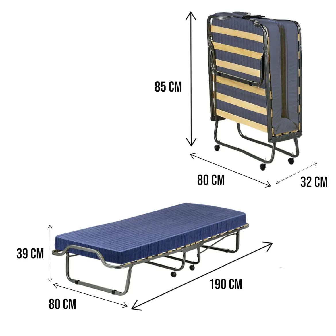 Letto Pieghevole blu Materasso Incluso Dimensione Materasso 80x190x10 cm, Imbottito - Peccioli