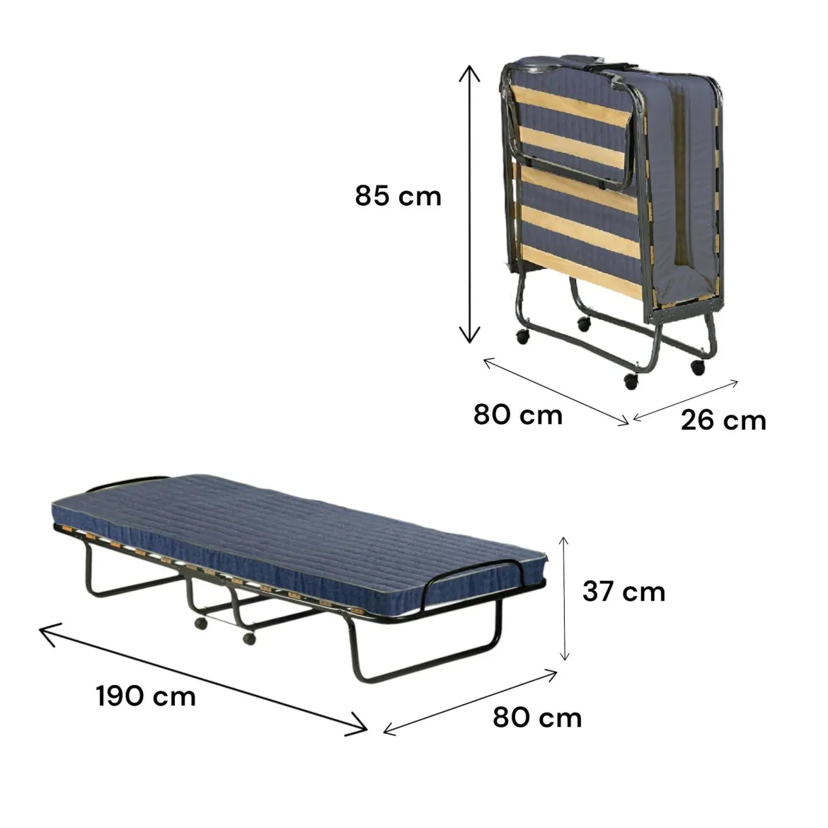 Letto Pieghevole blu Materasso Incluso Sfoderabile, Dimensione Materasso 80x190x10 cm - Peccioli