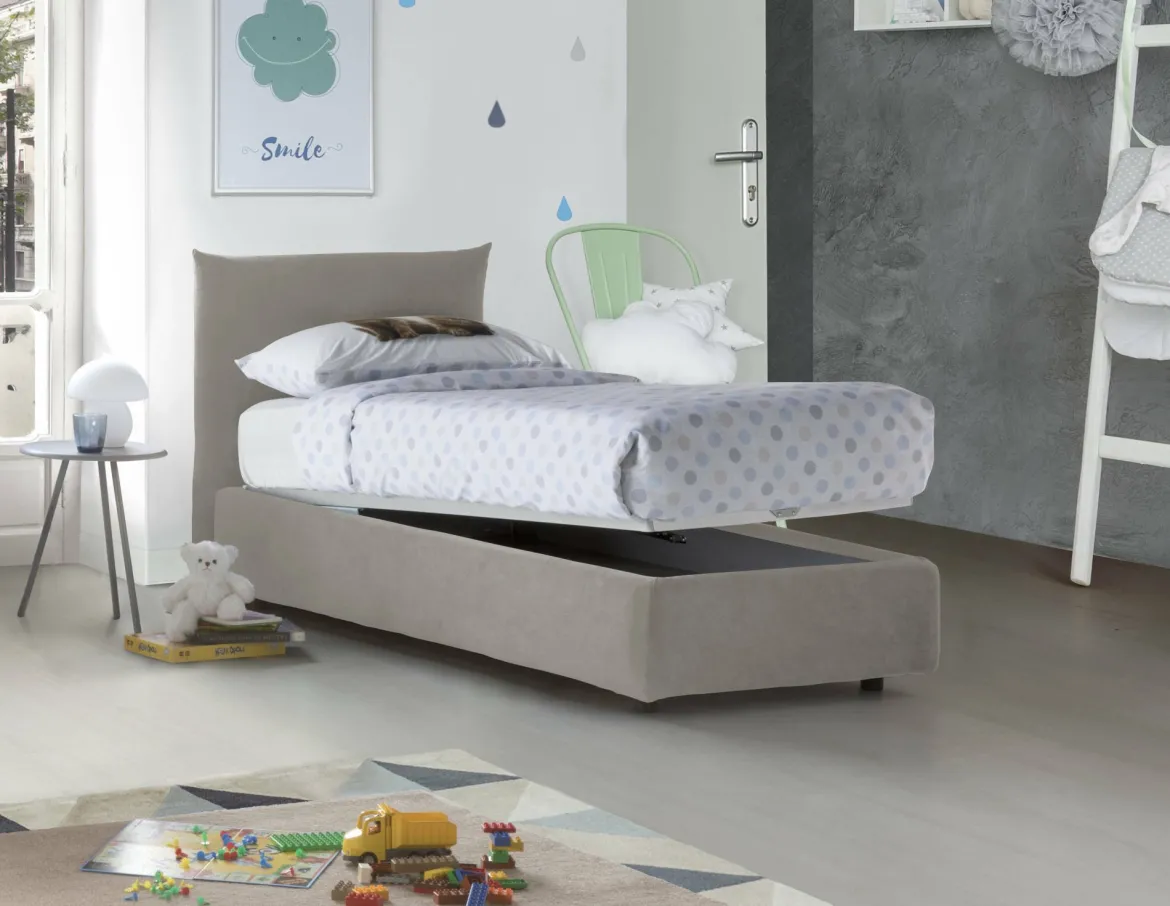 Letto 1 posto contenitore beige 110x215cm adatto per materasso 190x80 cm - Ippolito