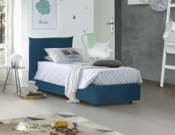 Letto 1 posto contenitore blu 110x215cm rivestito in tessuto - Alisech