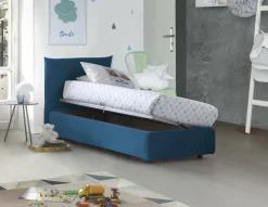 Letto 1 posto contenitore blu 110x215cm rivestito in tessuto - Alisech