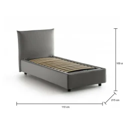 Letto 1 posto contenitore grigio 110x215cm rivestito in tessuto - Alisech