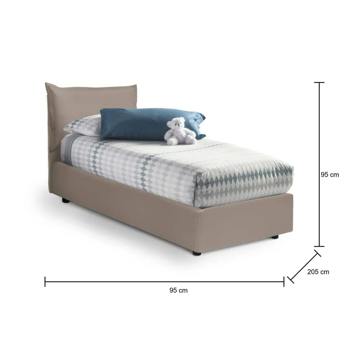 Letto 1 posto contenitore tortora 95x205cm rivestimento in ecopelle - Alzavola