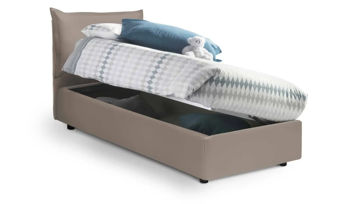 Letto 1 posto contenitore tortora 95x205cm rivestimento in ecopelle - Alzavola