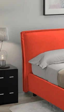 Letto Singolo Arancione Sfoderabile Contenitore, Dimensione Materasso 80x190 cm Made in Italy - Brusson